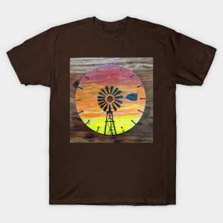 Windmill in the country at sunset T-Shirt